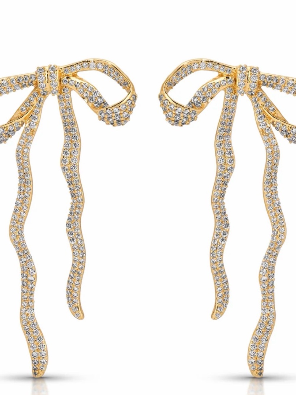 Pave Gold Plated Bow Dangle Earrings -